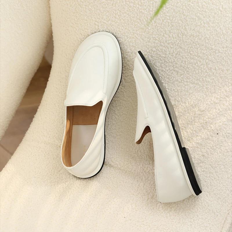Mocassins ronds en cuir véritable pour femmes, chaussures à enfiler à un pied, chaussures plates sou