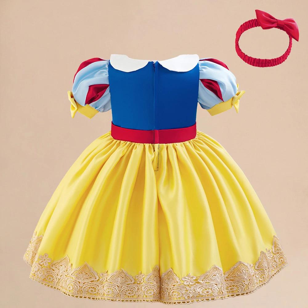 Robe de princesse blanche-neige pour filles, 2 pièces, jaune la reine des neiges, Tutu, robes de fêt