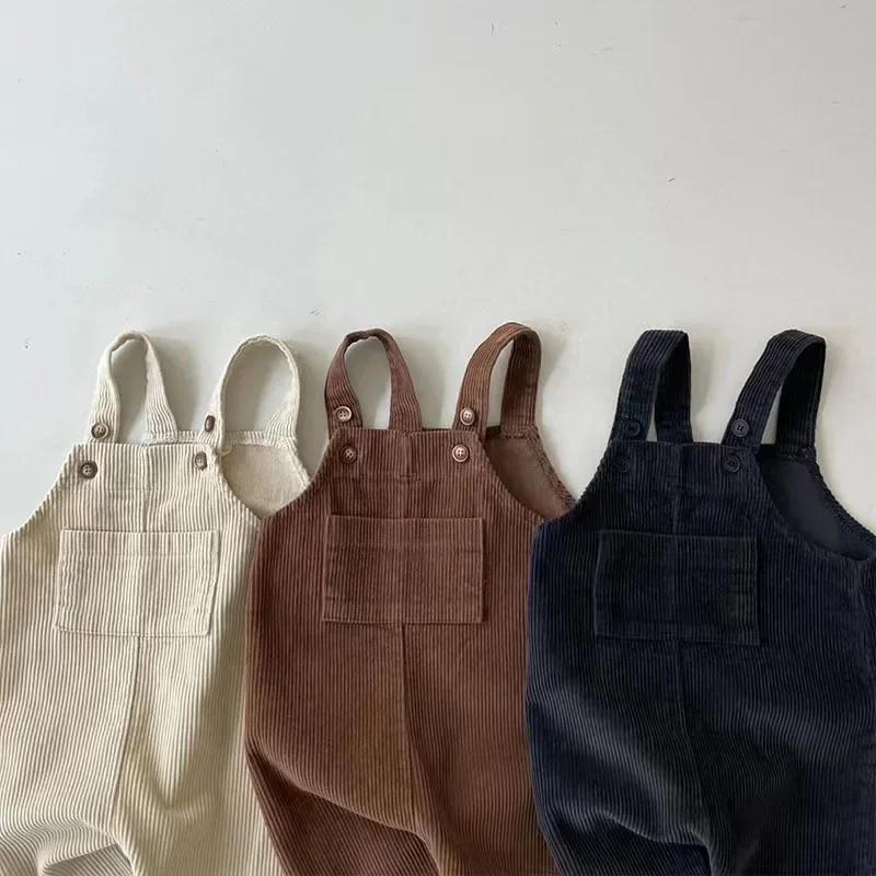 Automne hiver enfant en bas âge bébé garçons filles solide velours côtelé jarretelle barboteuse enfa