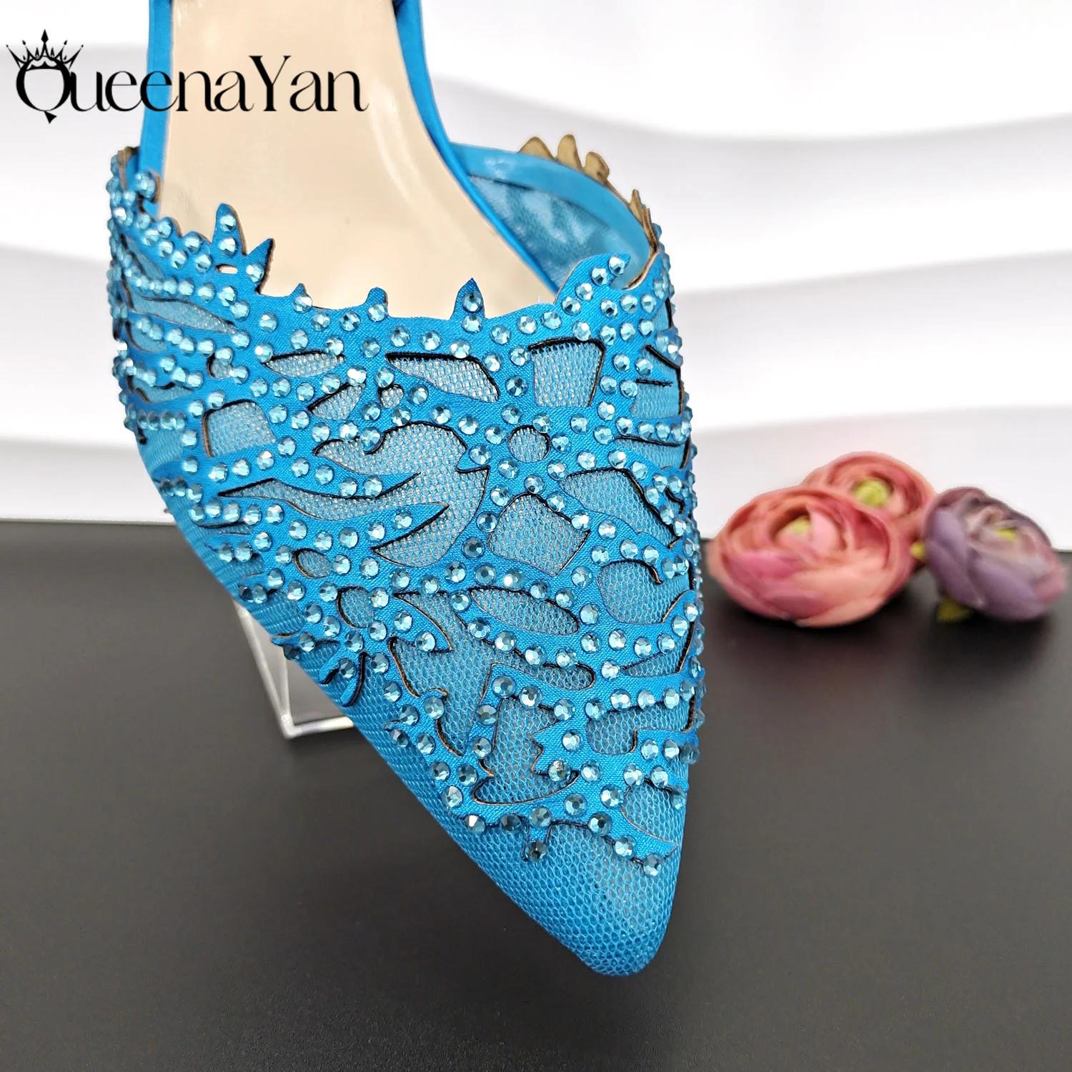 NigWin-Chaussures de soirée élégantes pour femmes, chaussures pleines de diamants de luxe, bleu ciel