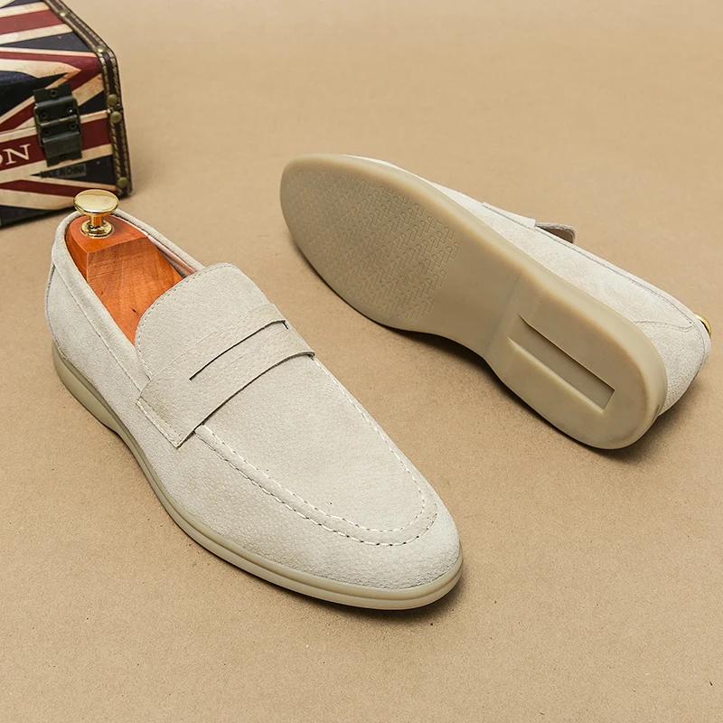 Chaussures pour homme en cuir suédé rétro de créateur, mocassins à enfiler, chaussures habillées Pen