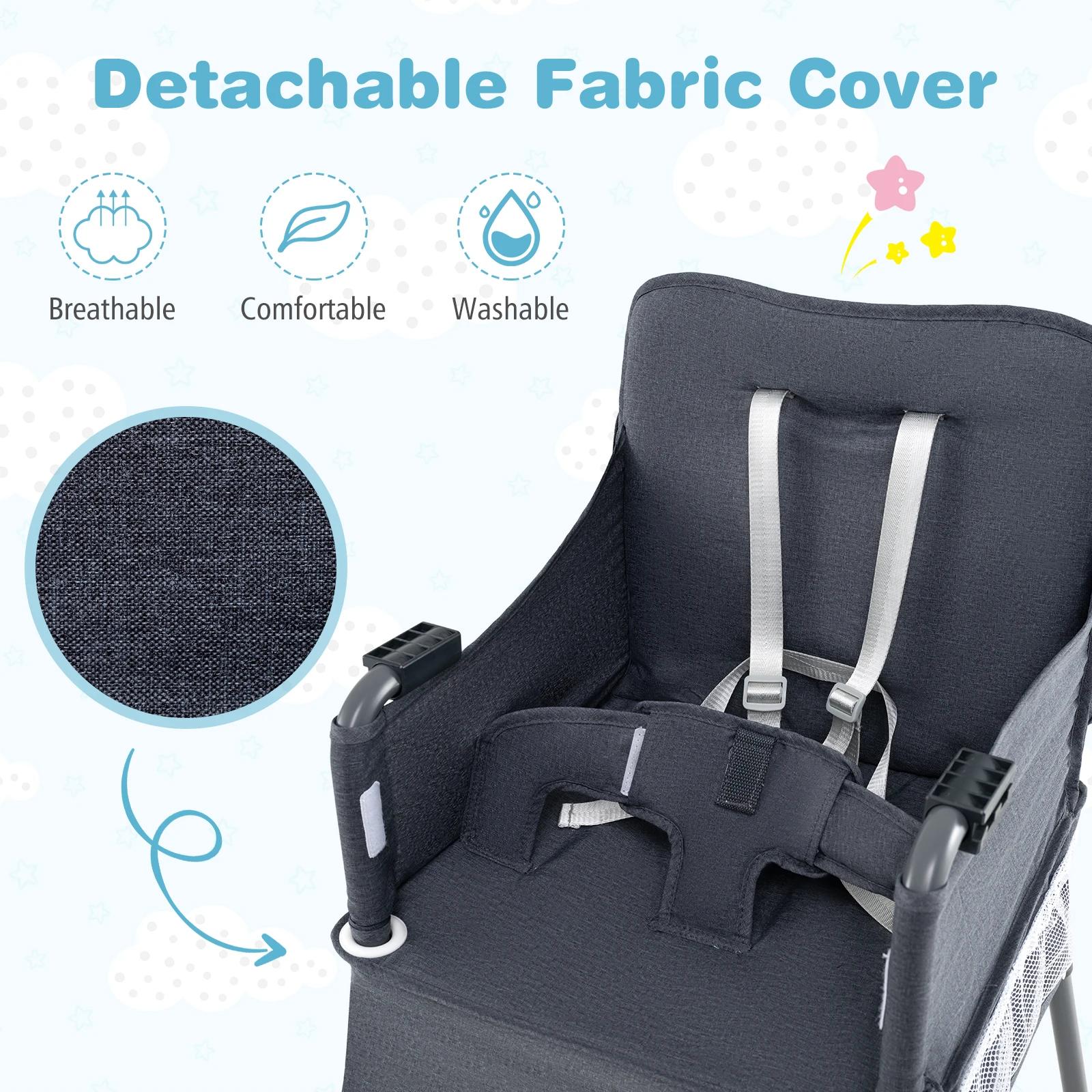 Chaise haute pliante pour bébé avec plateau réglable, sac de rangement et ceinture de sécurité, chai