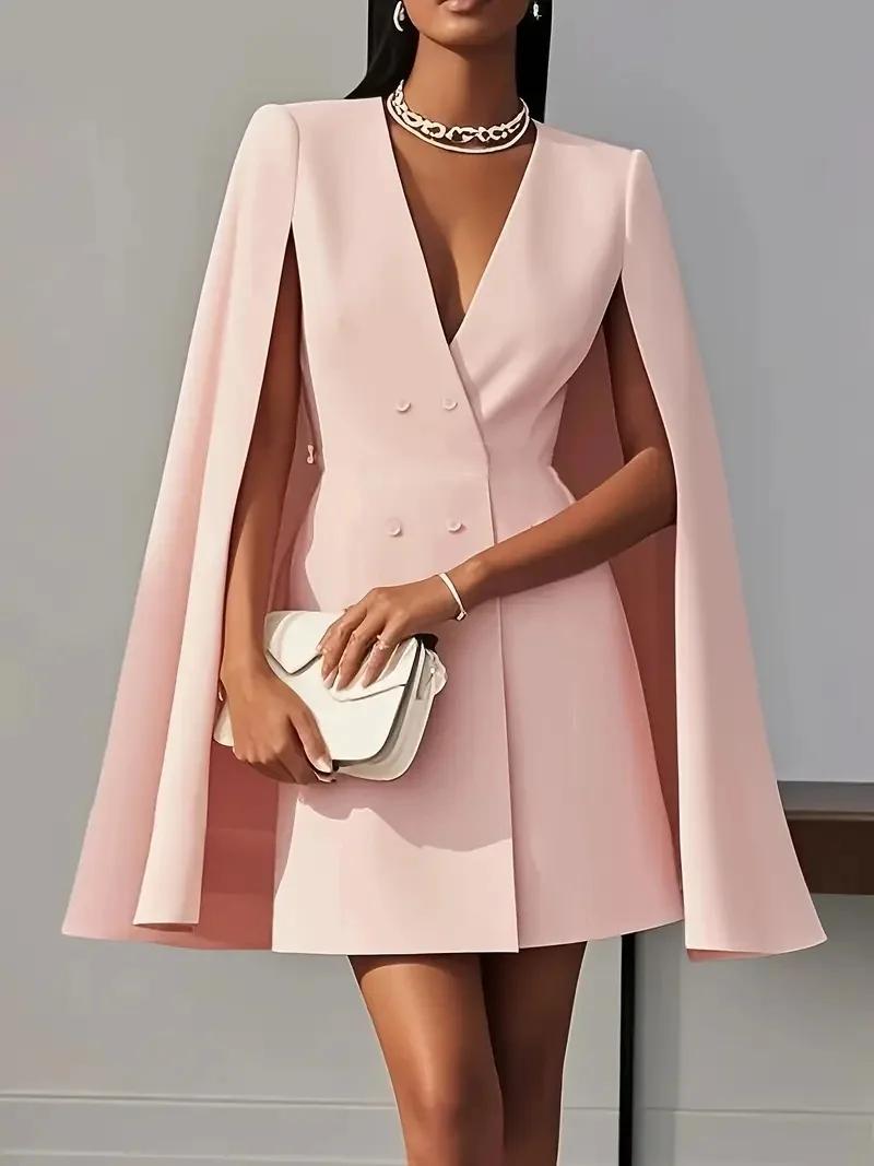 Cape châle à double boutonnage pour les déplacements d'automne, robe de costume de couleur unie, vêt