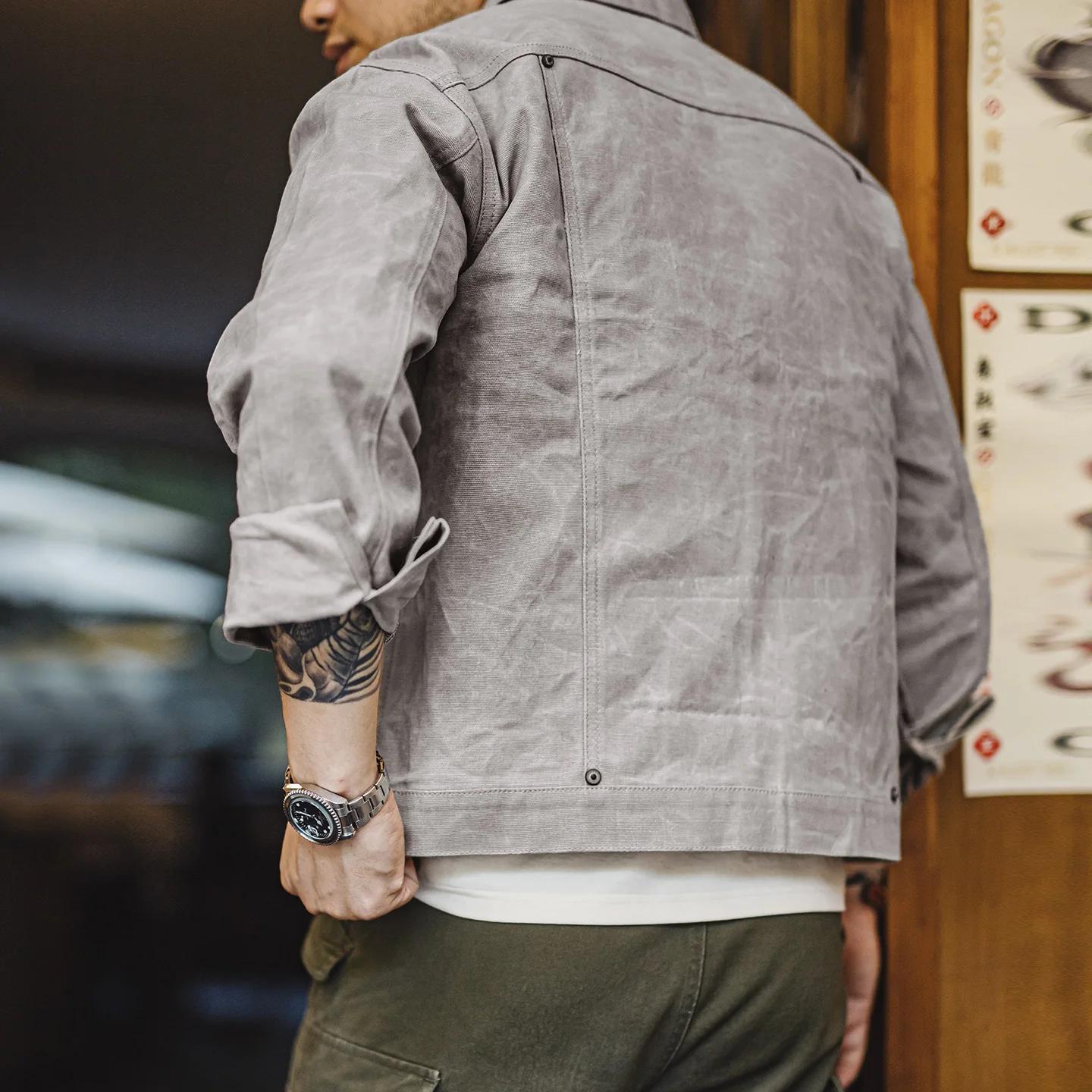 Maden – veste cirée à l'huile Vintage pour hommes, manteau de chasse imperméable en V, Double plis,