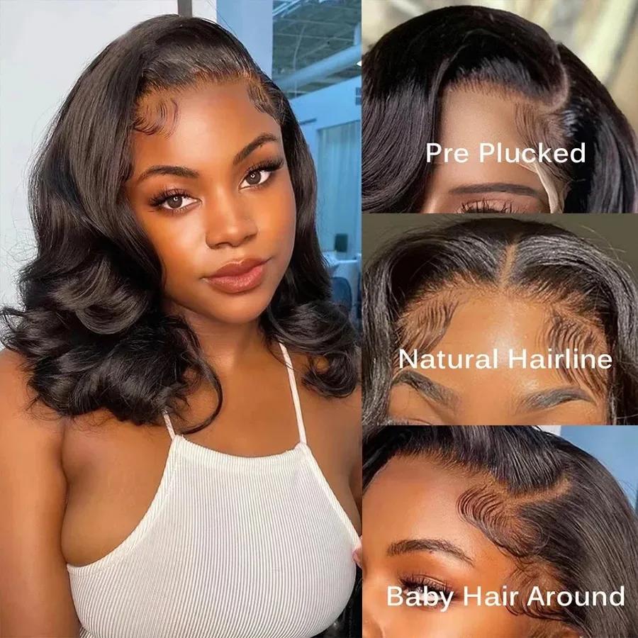 Perruque Bob Lace Front Wig Body Wave Naturelle, Cheveux Courts, 13x6, 13x6, Transparent, HD, Liquim