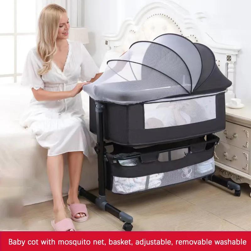 Moustiquaire multifonctionnelle pour berceau de bébé, grand sac de rangement, lit réglable en hauteu