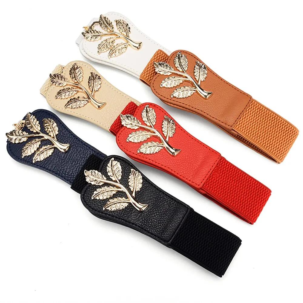 Couverture de taille pour femmes, fermeture de taille élastique en feuille d'or à la mode avec boucl