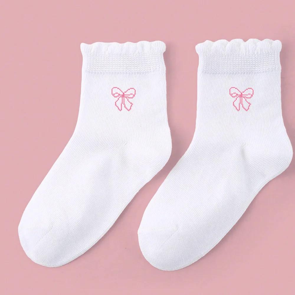 5 paires de chaussettes athlétiques à volants pour filles/enfants, conception d'arc Adorable, chauss