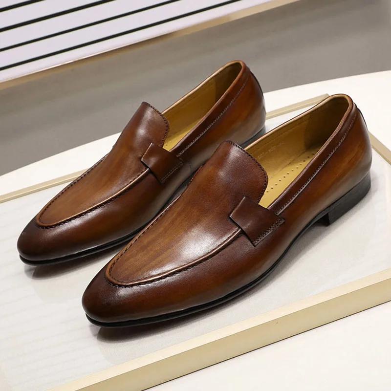 Mocassins pour hommes, Style automne et été, pour fête de mariage, danse, noir, marron, cuir véritab