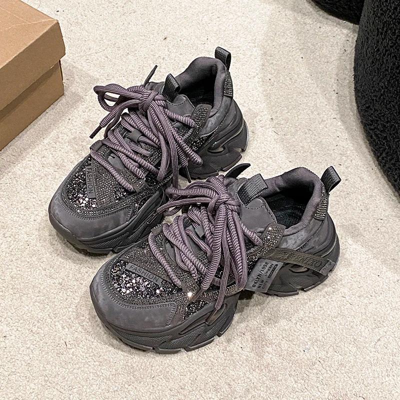 Chaussures décontractées pour femmes en cuir microfibre 6CM, nouvelles baskets épaisses à plateforme