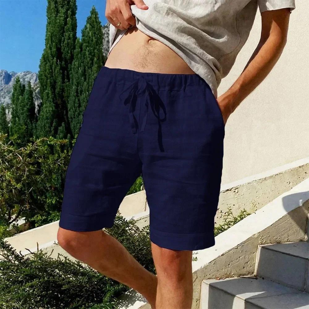 Short en coton et lin respirant pour homme, pantalon de plage hawaïen, solide, document fjadt, stree