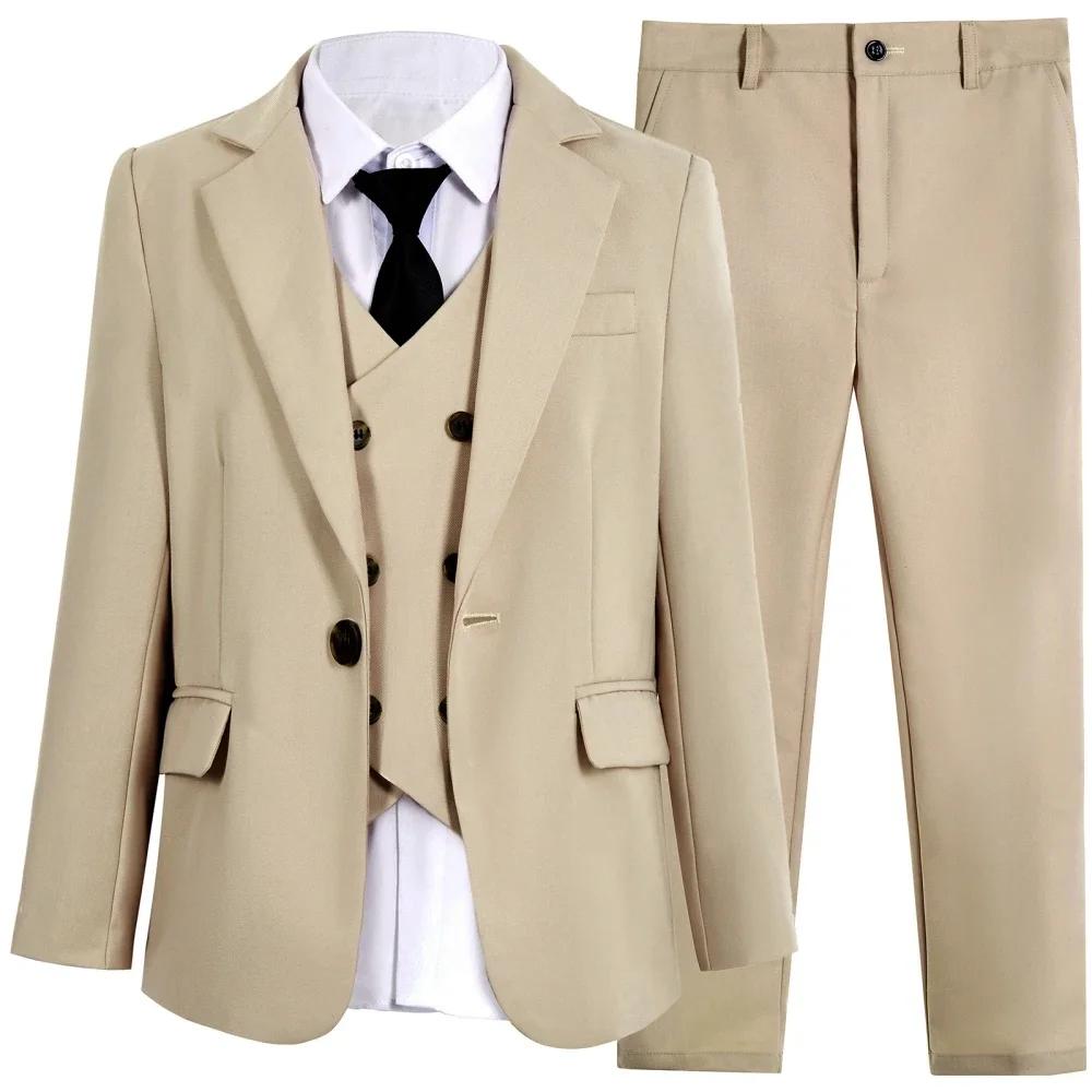 Ensemble de costume décontracté pour enfants, 4 pièces, 3 couleurs disponibles, revers cranté, confo