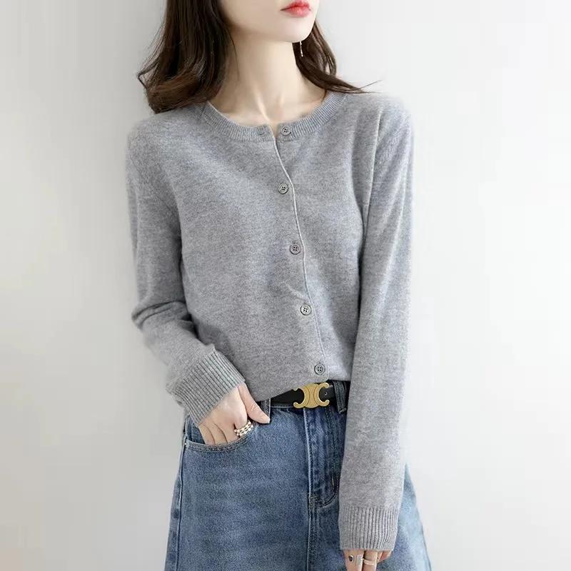 Cardigan amincissant à col rond pour femmes, pull ample, tricoté, haut polyvalent de couleur unie, p