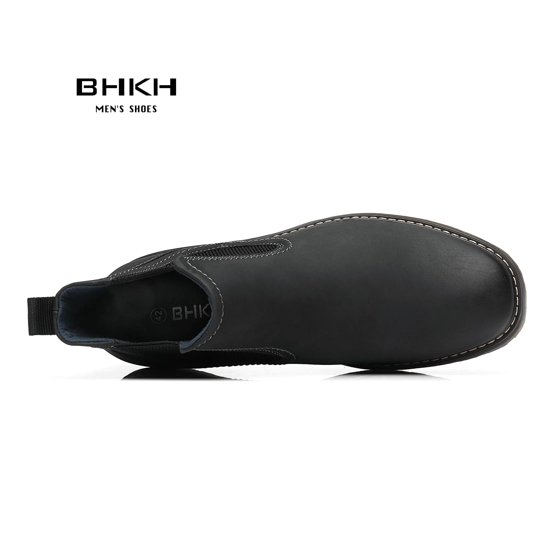 BHKH 2025 hommes Chelsea bottes nouveau hiver hommes bottes en cuir souple sangle élastique bottines