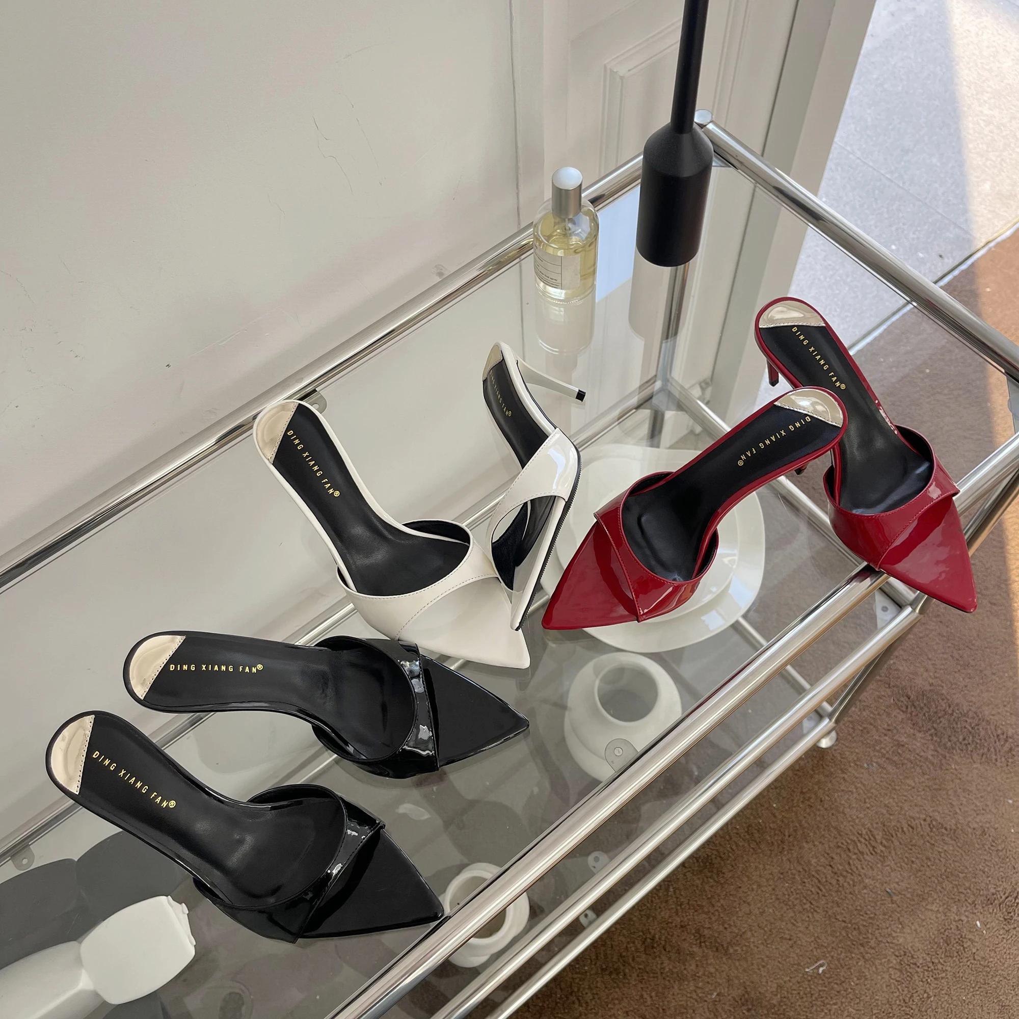 Sandales à talons aiguilles rouges 7 cm ou 10 cm pour femme, en cuir verni blanc, chaussures d'été 2