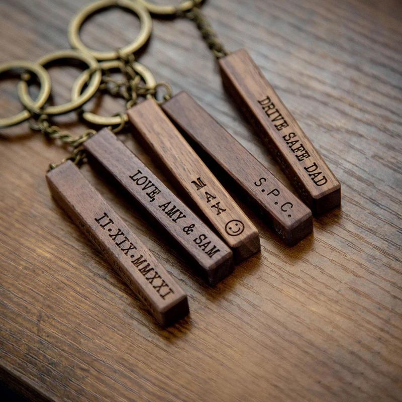 Porte-clés en noyer vierge en bois, 5 pièces, avec bracelet en cuir, porte-clés en bois inachevé pou