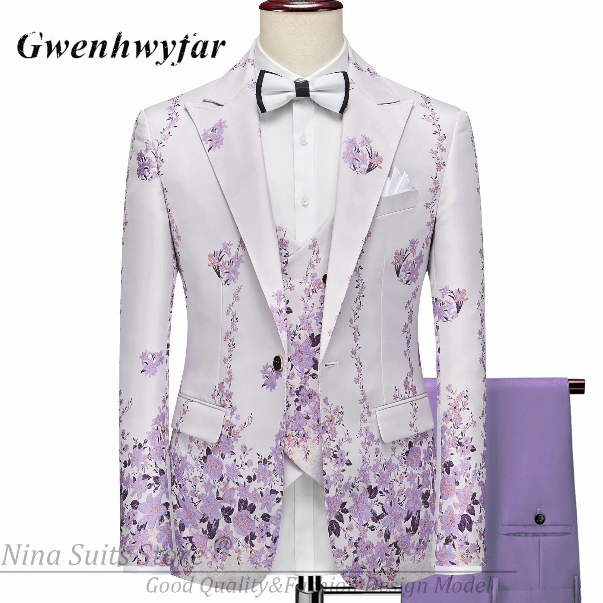 Costume Homme G&N Nouvelle Série 2026 – Blazer et Smoking 3 Pièces à Motif Floral Lilas Magnifique –
