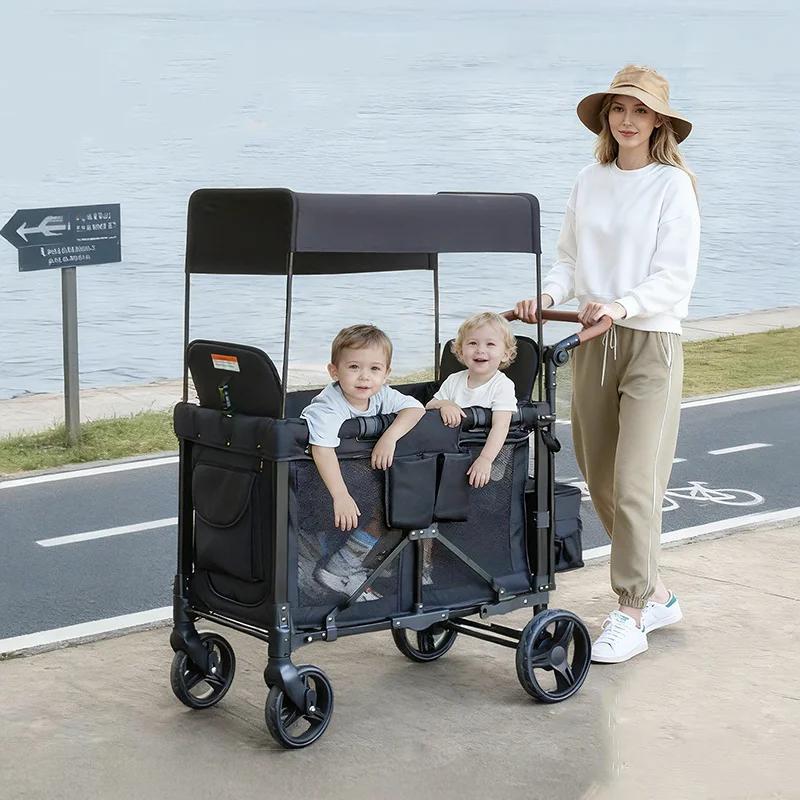 Poussette double pour bébés 2-en-1, position assise et inclinable, légère, pliable, chariot de campi