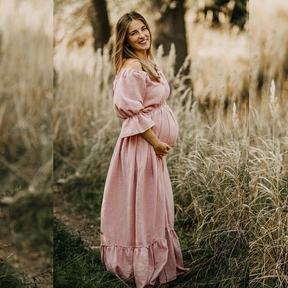 Robes de style bohème pour femmes enceintes, vêtements doux pour la peau, lin et coton, séance photo