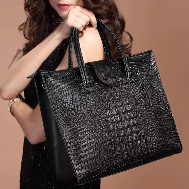 Sac à main en cuir véritable motif Crocodile pour femmes, sac à bandoulière de grande capacité, mode