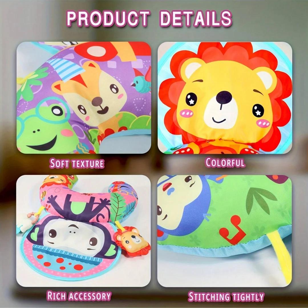 Coussin de jeu pour bébé avec hochets, tapis d'éveil multifonctionnel pour nourrissons, animaux de d