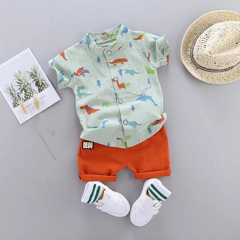 Ensemble 2 pièces pour nourrissons et tout-petits, chemise à col montant et manches courtes, imprimé