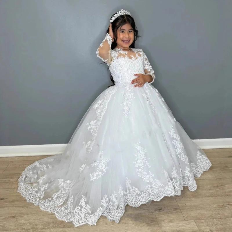 Robe de soirée blanche pour enfants 2026Sleeve Performance Host Birthday Kids, longue, style tutu, a