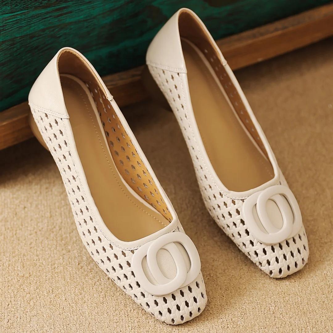 Danxuefei 2025 été nouvelles femmes évider en peau de mouton escarpins à enfiler 3 cm d'épaisseur me