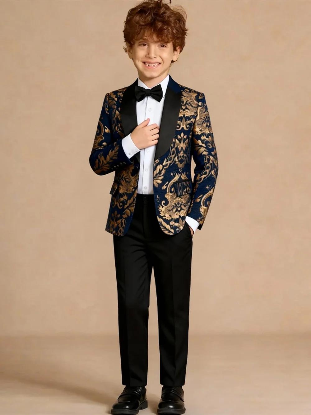Ensemble de costume brodé doré de qualité supérieure pour garçons de 3 à 14 ans, costume de Communio