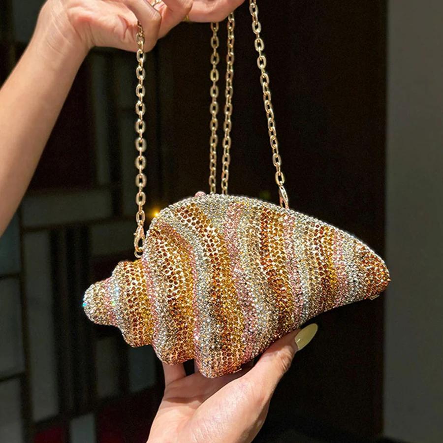 Lady Conch bleu/or cristaux pochette sac à main femme sac de soirée mariage diamant mariée sac à mai