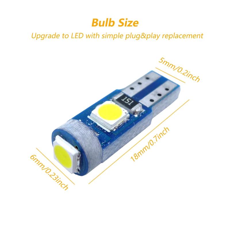 Ampoule Led T5 pour tableau de bord, lampe de voiture, W3w w1.2 w 12v, lumières Canbus chauffantes,