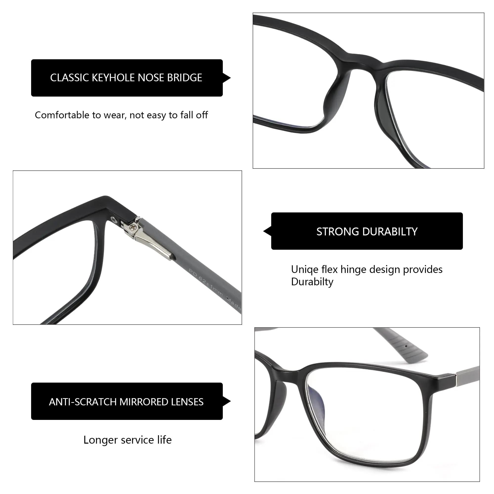 ZENOTTIC Deux ensembles de lunettes de lecture à lumière bleue pour hommes, lecteurs de monture carr