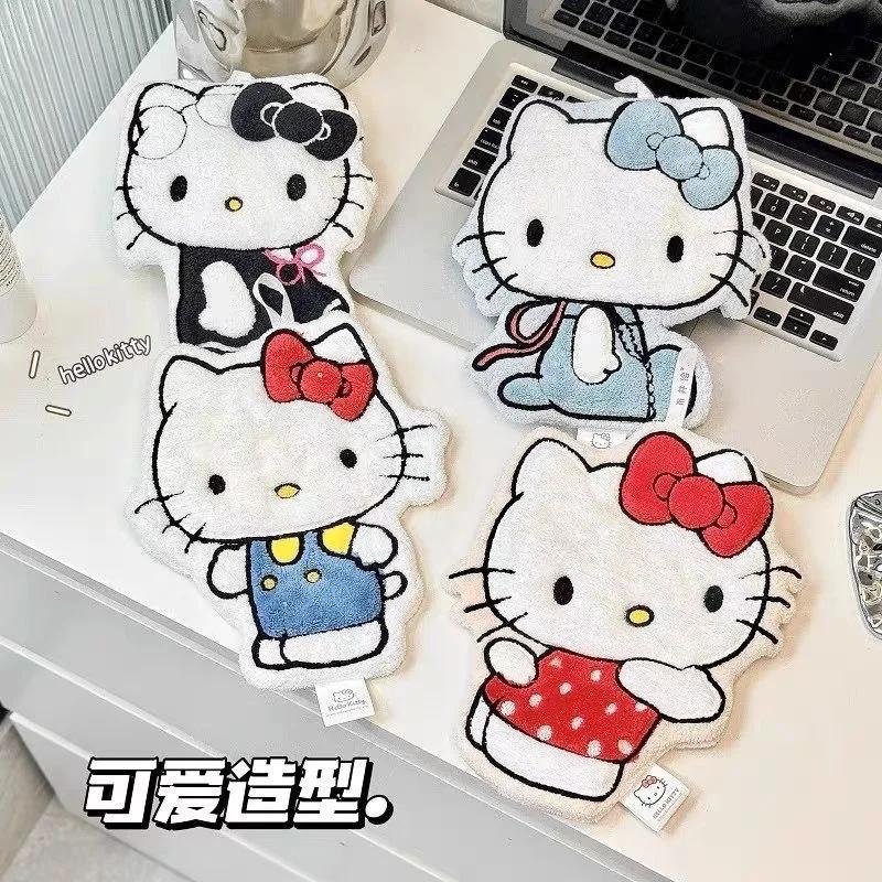 Hellokitty Kawaii – serviette de lavage des mains, dessin animé, Type suspendu, Double couche épaiss