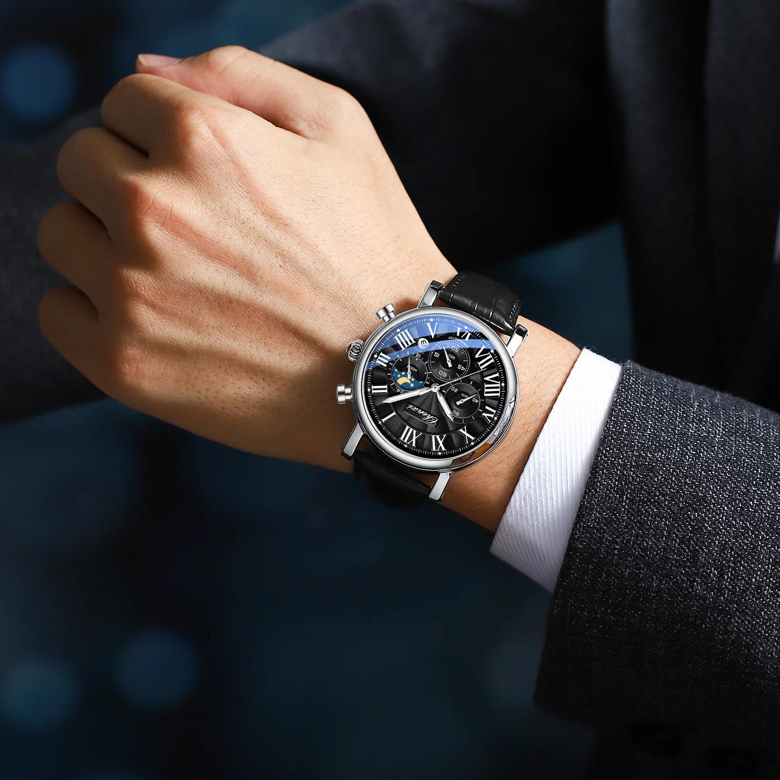 CHENXI 973 multi-fonction affaires Phase de lune Date étanche Rome analogique importé hommes montre-