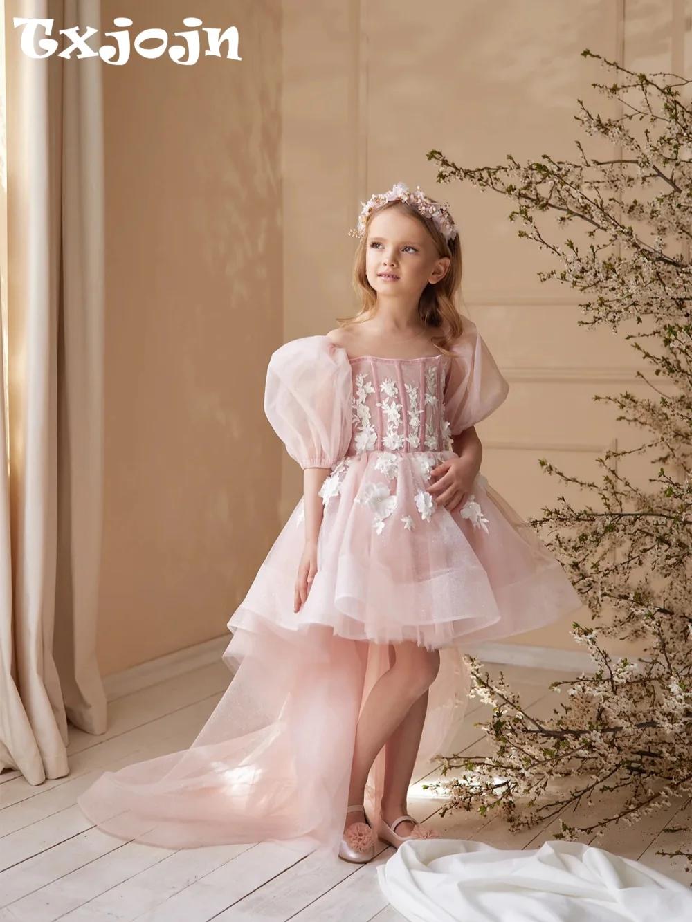 Robes de demoiselles d'honneur en paillettes roses pour mariage, robe de princesse à manches bouffan