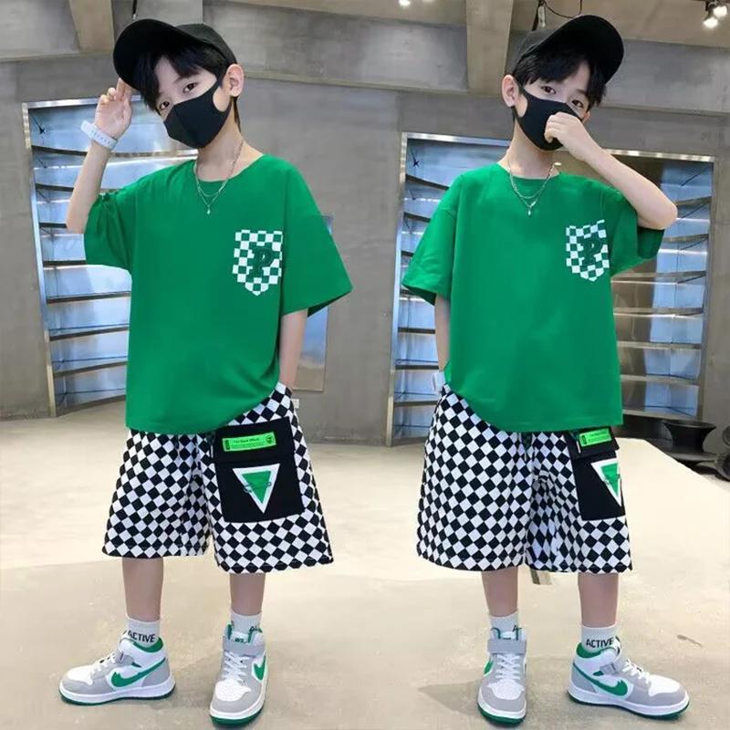 Ensemble de vêtements d'été pour garçons, 2 pièces, vêtements à manches courtes pour adolescents, T-