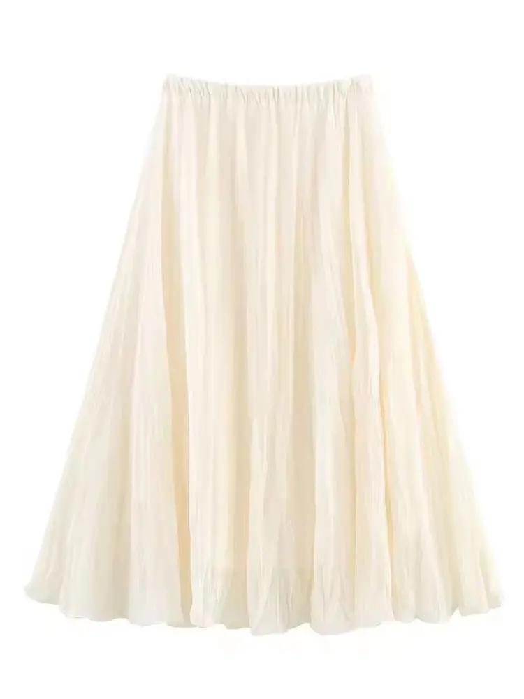 Jupe longue plissée élastique pour femme HH, jupe longue plissée fluide en A, jaune, blanc, rose, po