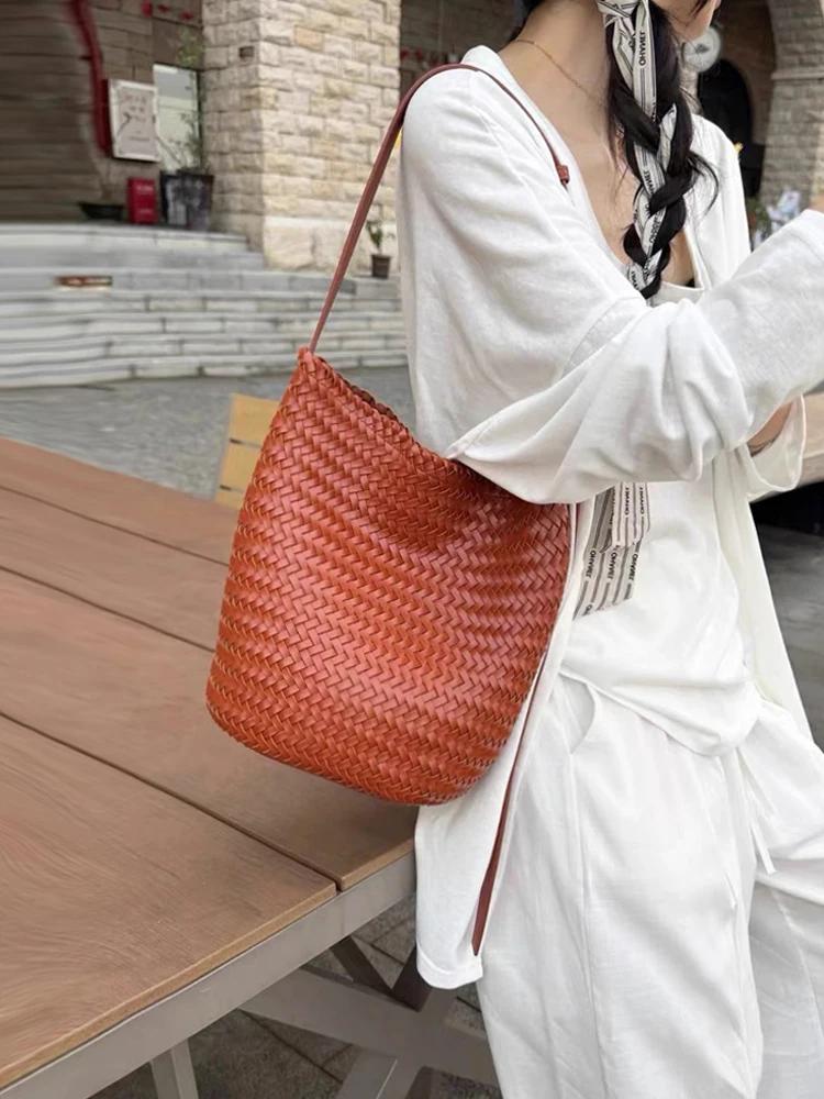 Sac de shopping de luxe pour femmes, nouveau sac seau en cuir tissé à la main haut de gamme, sac mes