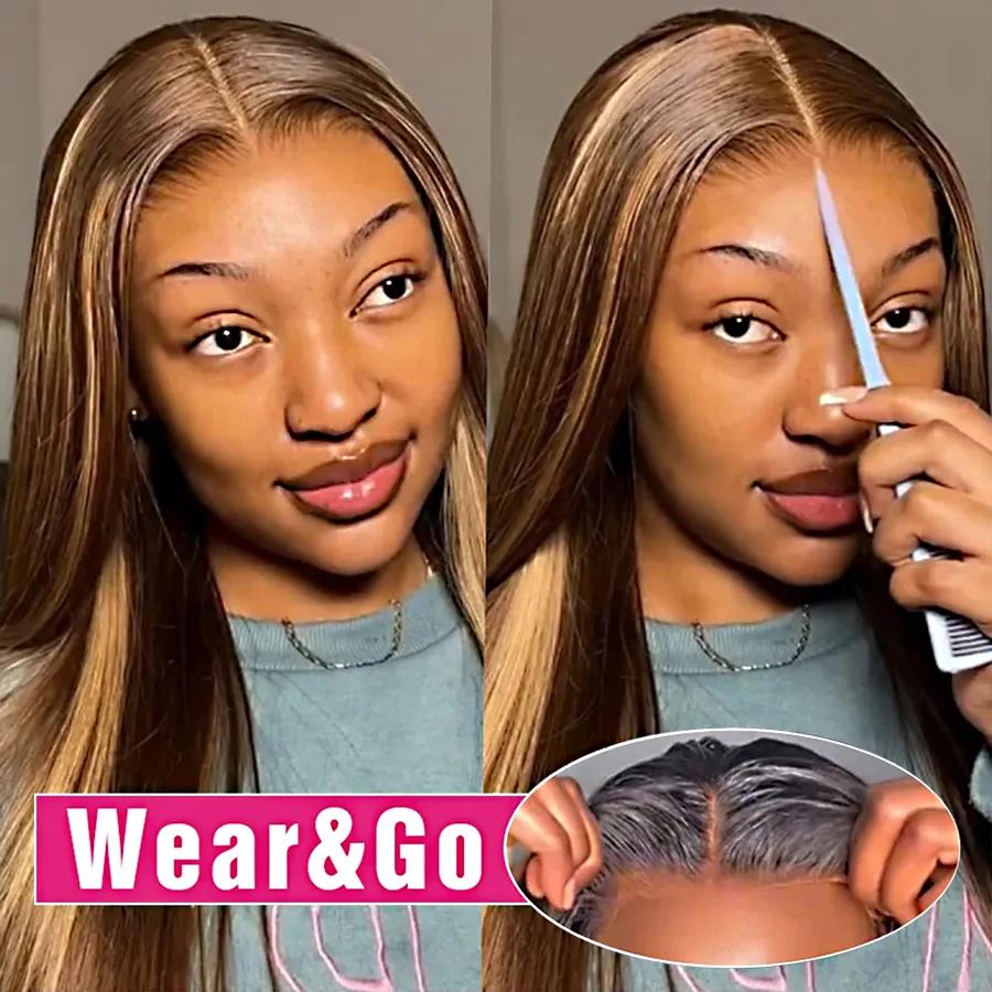 Perruque Lace Front Wig sans colle naturelle, cheveux humains, pre-plucked, coloré, pre-plucked, pre