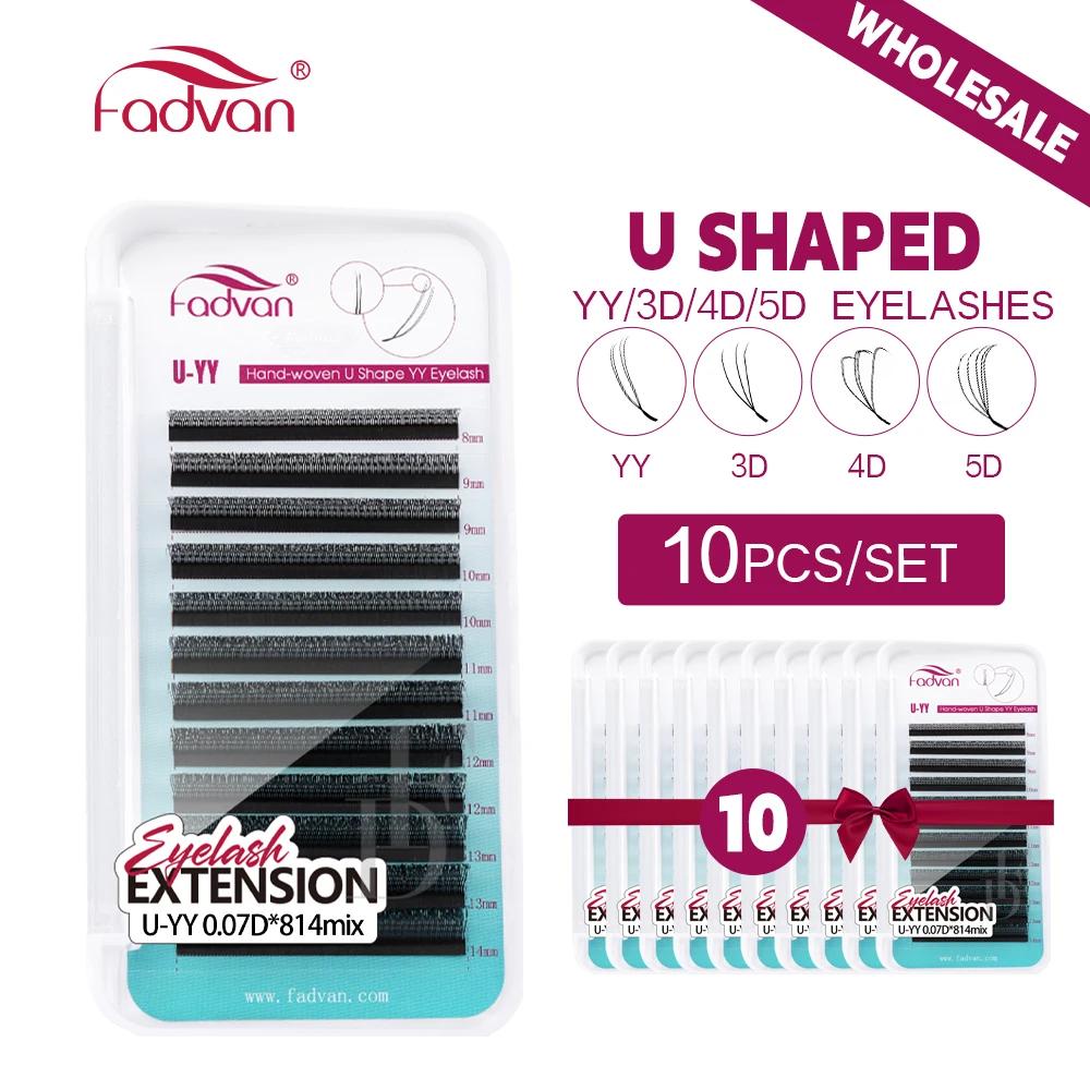 FADVAN Cils en U YY 3D 4D 5D, lot de 10 paires, noir mat, naturels, souples, éventails étroits, 12 l