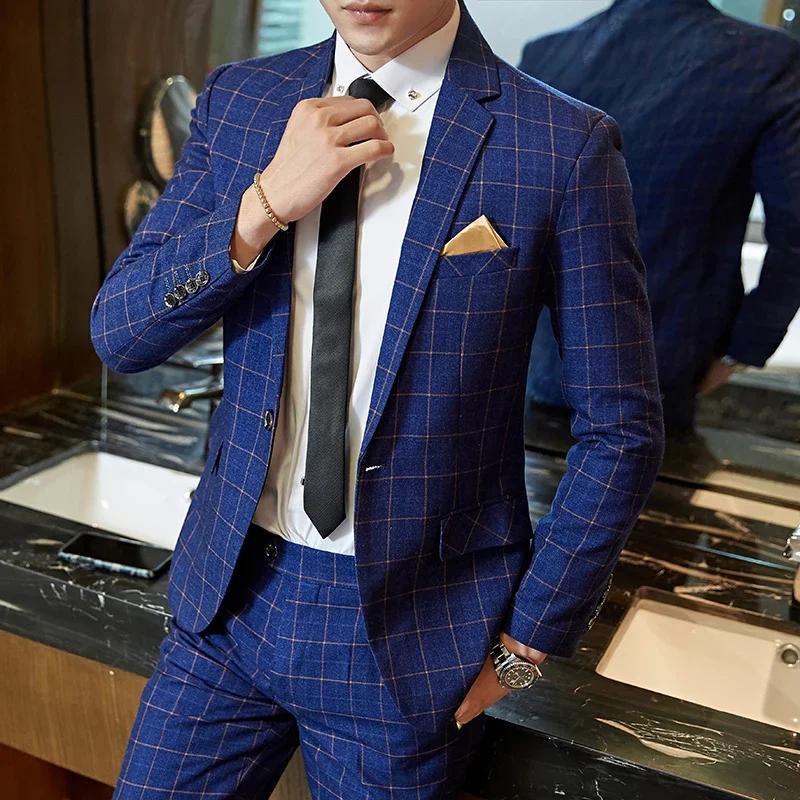 Costume 2025 (Blazer + pantalon) Boutique de mode pour hommes, Gentleman d'affaires, coupe cintrée,