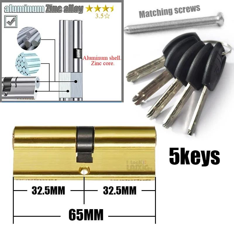Porte d'entrée 60 70 80 90 mm cylindre de serrure 5 clés 6 clés antivol entrée en alliage de zinc al