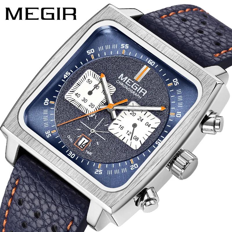 MEGIR 2182 luxe mode sport chronographe multi-fonctionnel militaire en cuir Date montres pour hommes