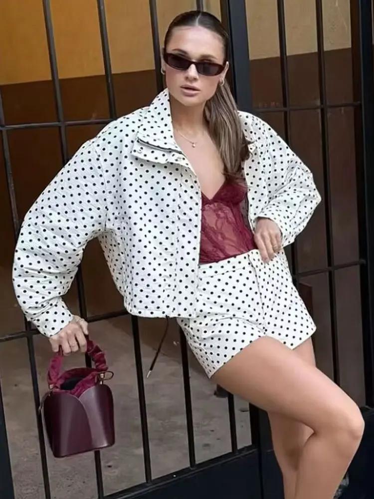HH – ensemble imprimé à pois pour femme, veste à manches longues, col roulé, cordon de serrage + sho
