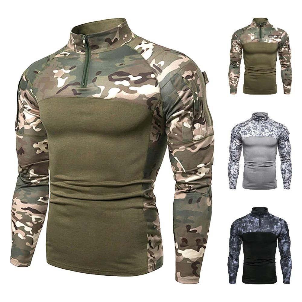 Sweat-shirt tactique à capuche pour hommes, pull d'extérieur à manches longues, léger, col montant,