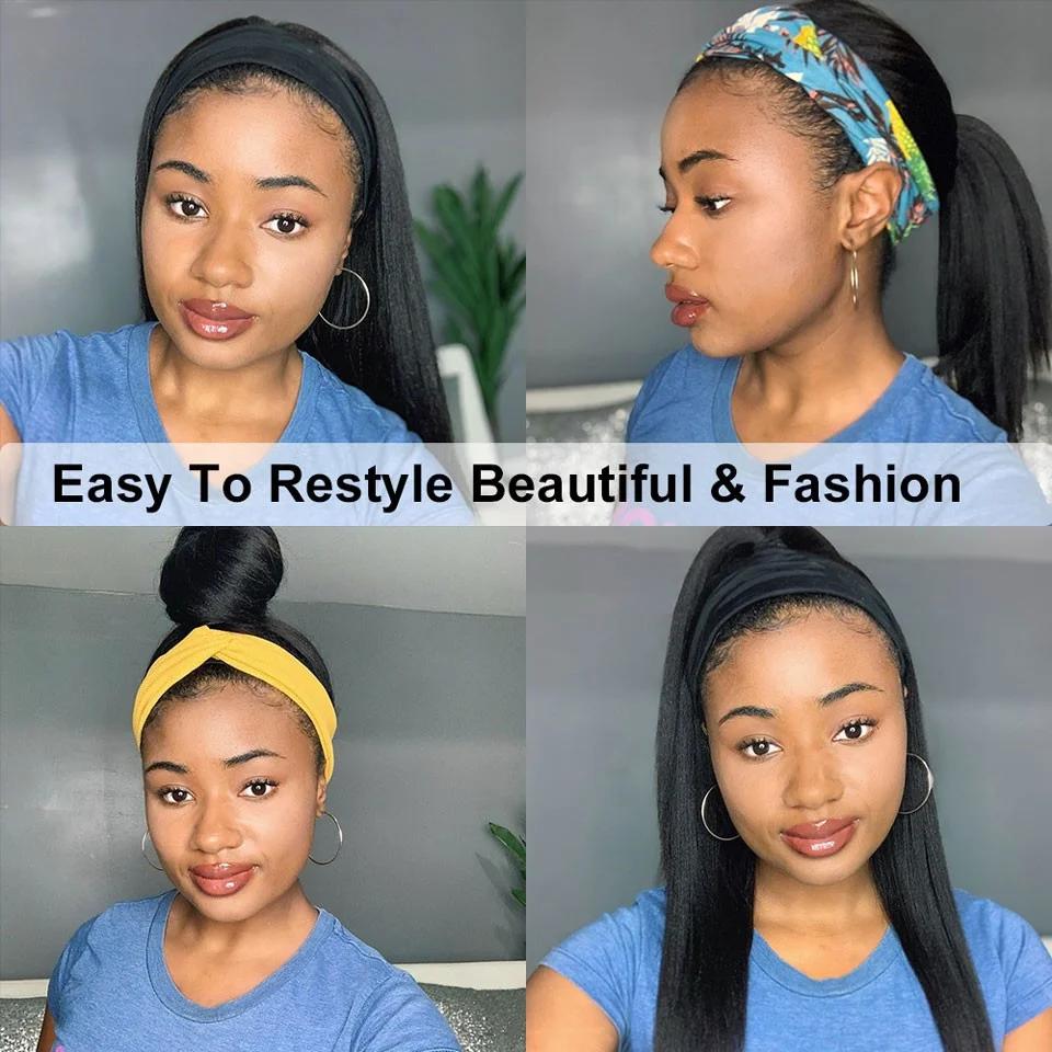 Perruque Brésilienne Naturelle Remy Cheveux Lisses Sans Colle, Faite à la Machine, pour Femme Noire