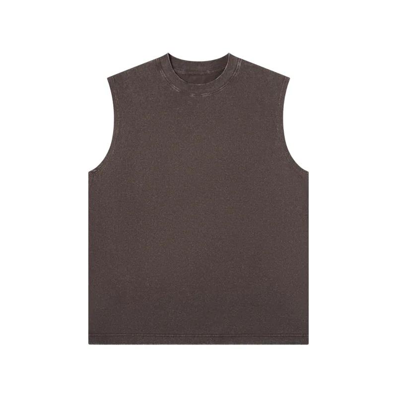 230g pur coton européen et américain haute rue rétro lavé en détresse gilet sans manches hommes déco