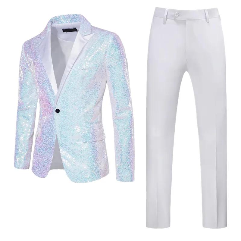 Veste et pantalon respirants à paillettes pour hommes, vêtements pour hommes d'affaires, robe de soi