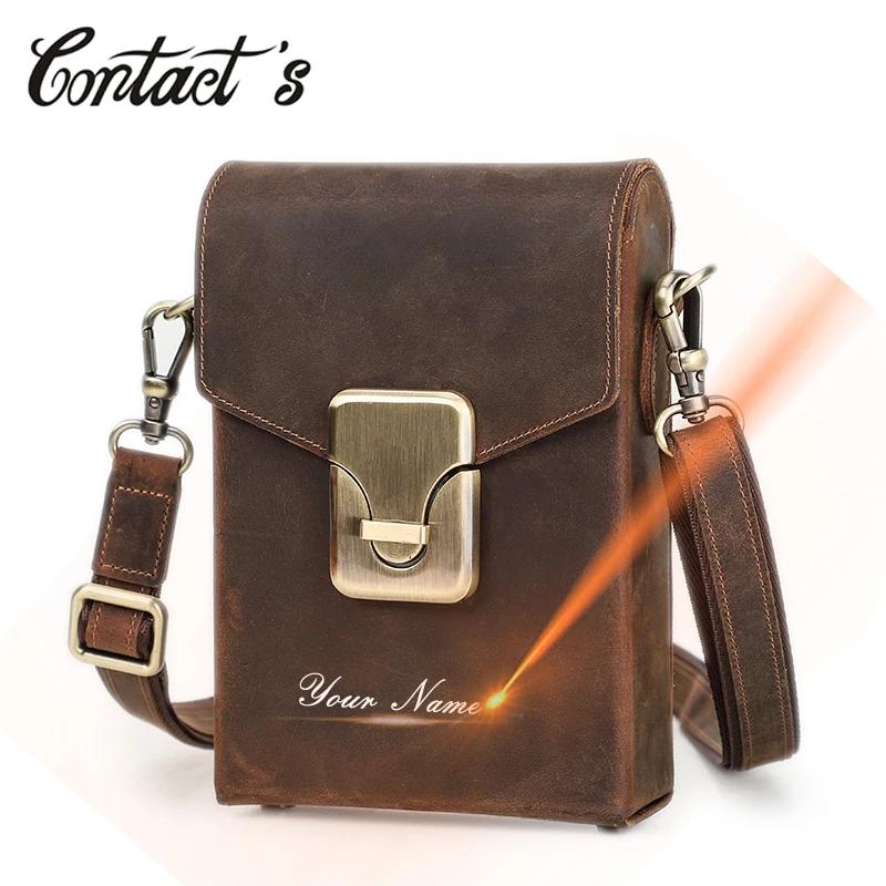 Fissuract's Name-Sac à Bandoulière en Cuir de Cheval pour Homme, Sacs à Main Décontractés avec Poudr