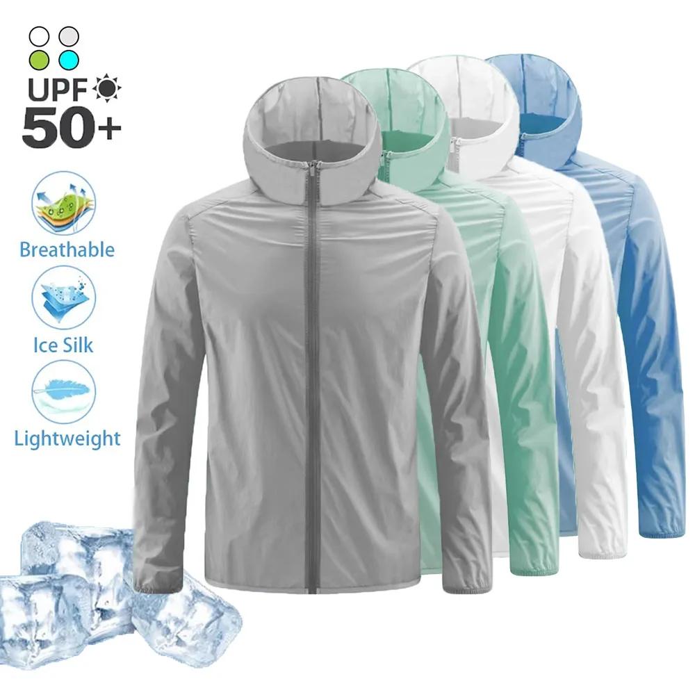 Vêtements de Protection solaire d'été pour hommes, léger et respirant, veste à capuche en soie glacé